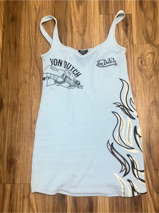 Von Dutch Dresses & Skirts - Von Dutch Light Blue Graphic Camisole Dress with Black & Cream Flame Accents